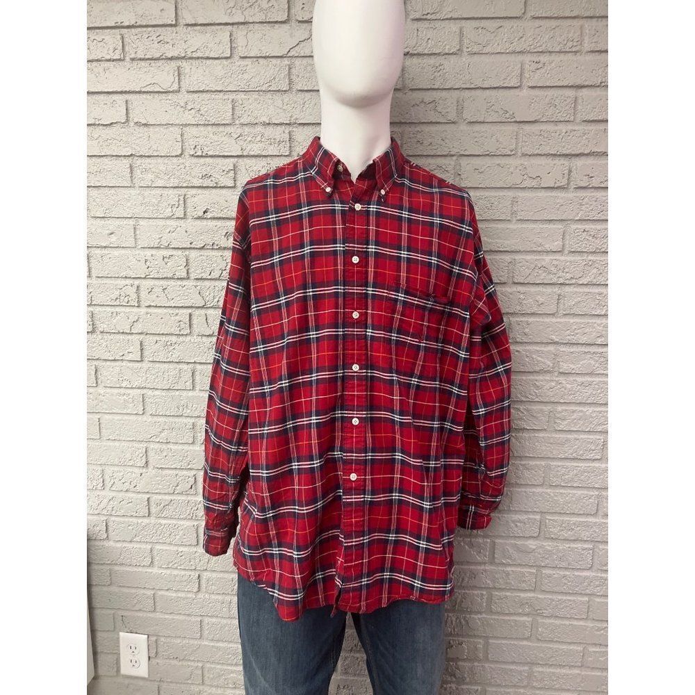 Nautica Red Plaid Long Sleeve Button Down Shirt Size XL